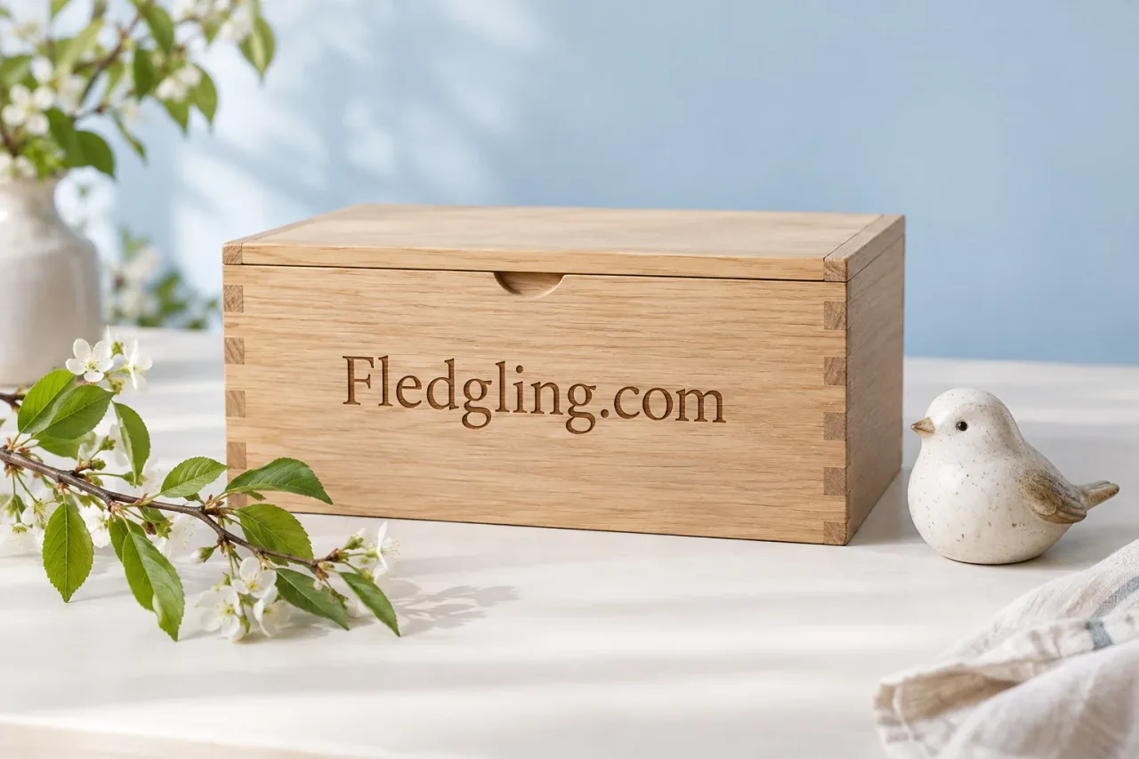Fledgling.com branding on a considered workspace