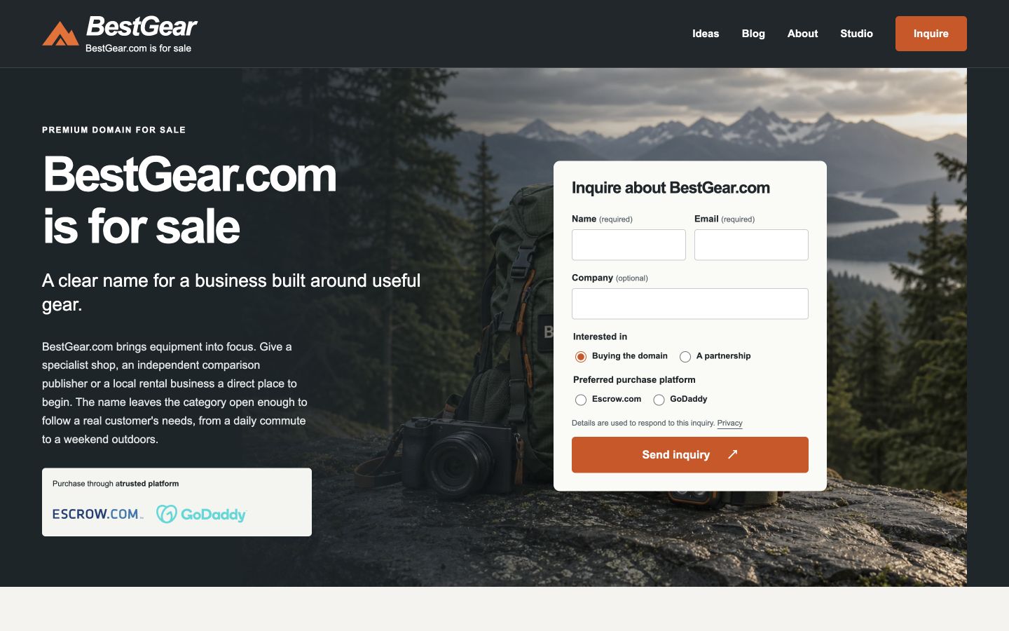 Screenshot of the actual BestGear.com homepage