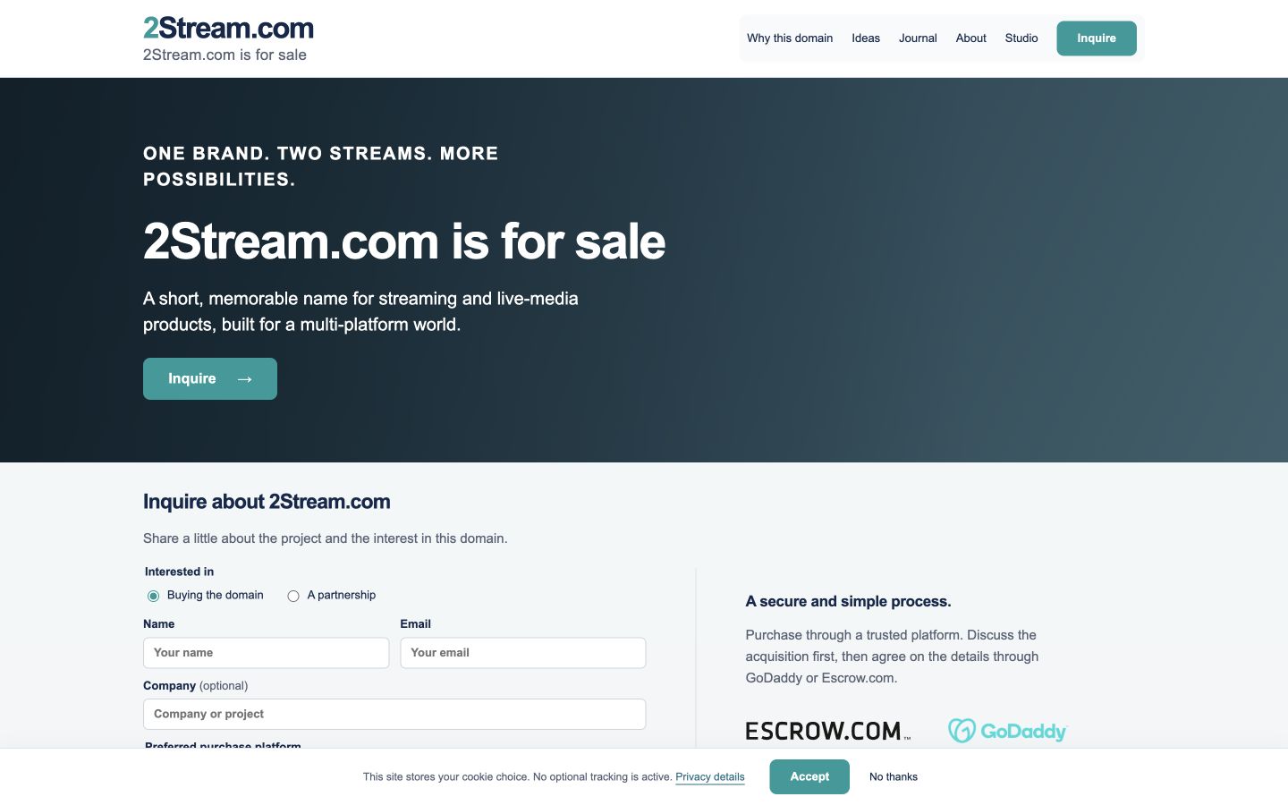 Screenshot of the actual 2Stream.com homepage