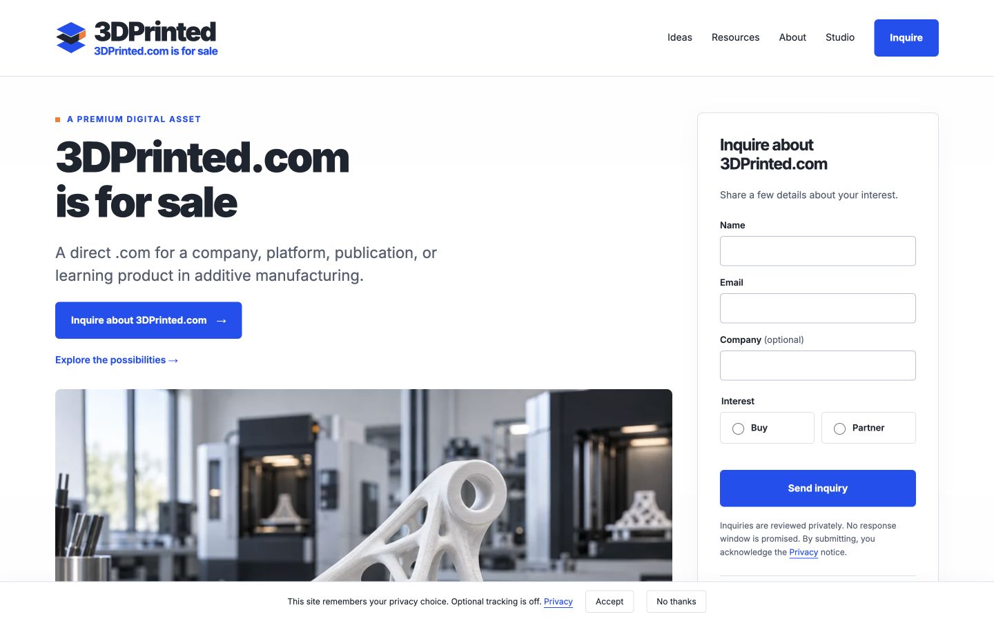 Screenshot of the actual 3DPrinted.com homepage