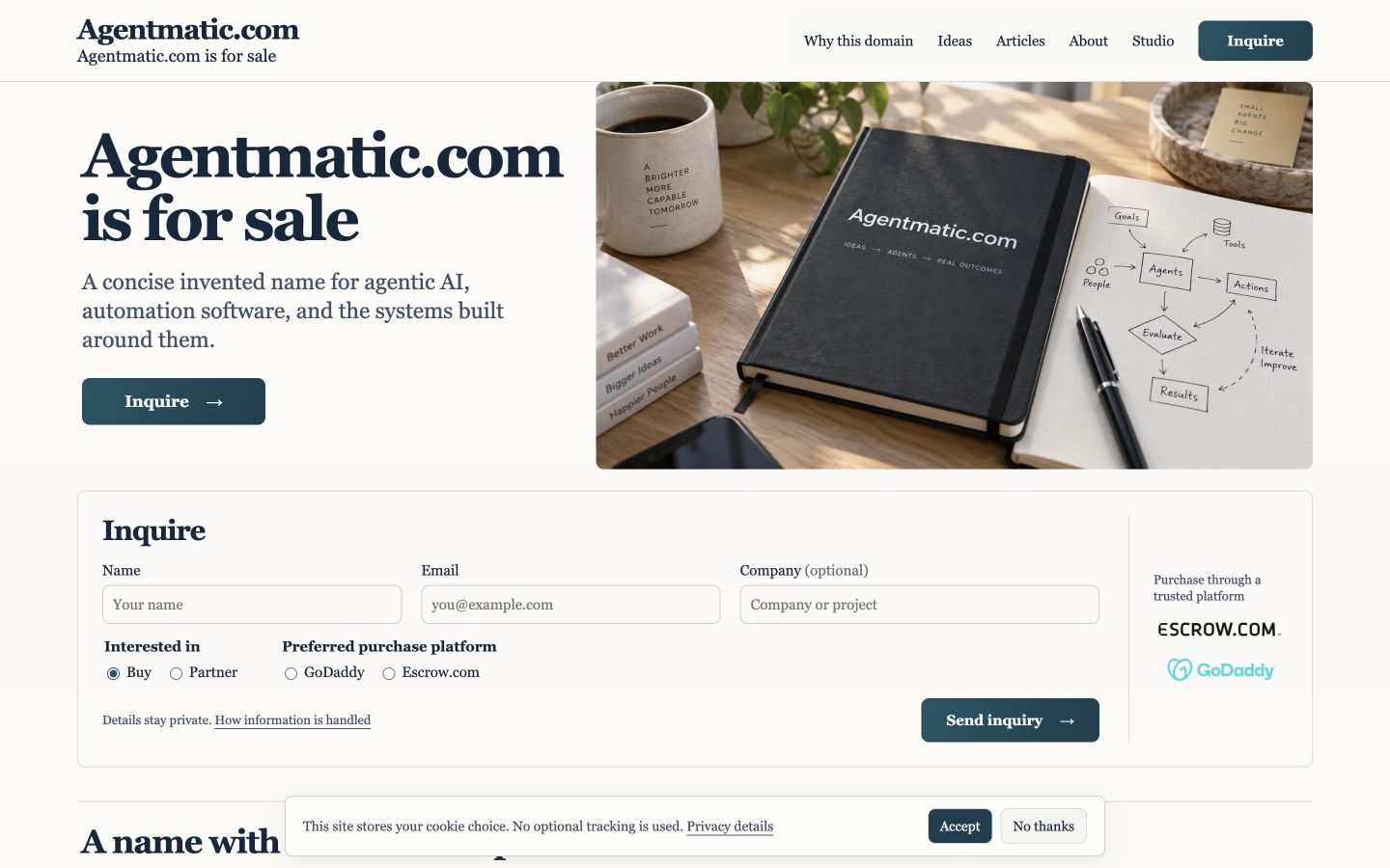 Screenshot of the actual Agentmatic.com homepage