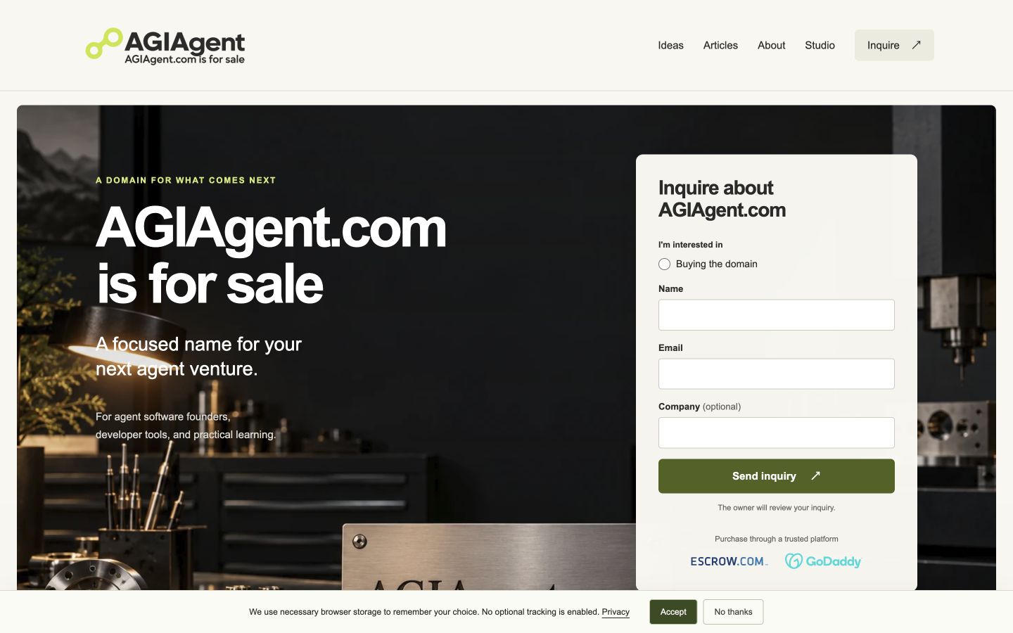 Screenshot of the actual AGIAgent.com homepage