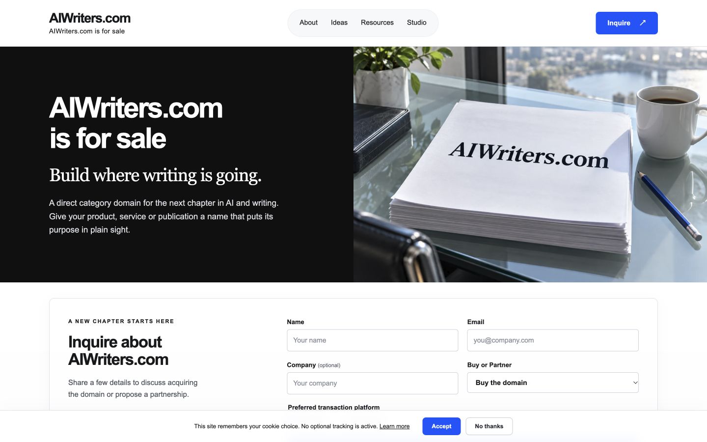 Screenshot of the actual AIWriters.com homepage