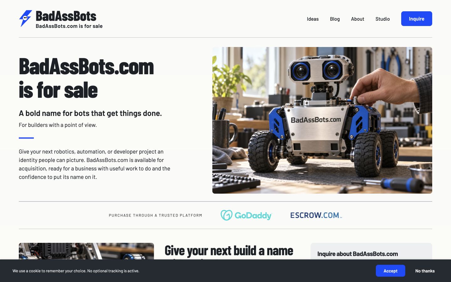 Screenshot of the actual BadAssBots.com homepage