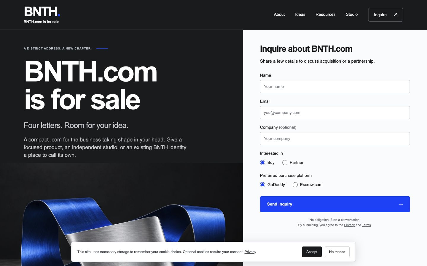 Screenshot of the actual BNTH.com homepage