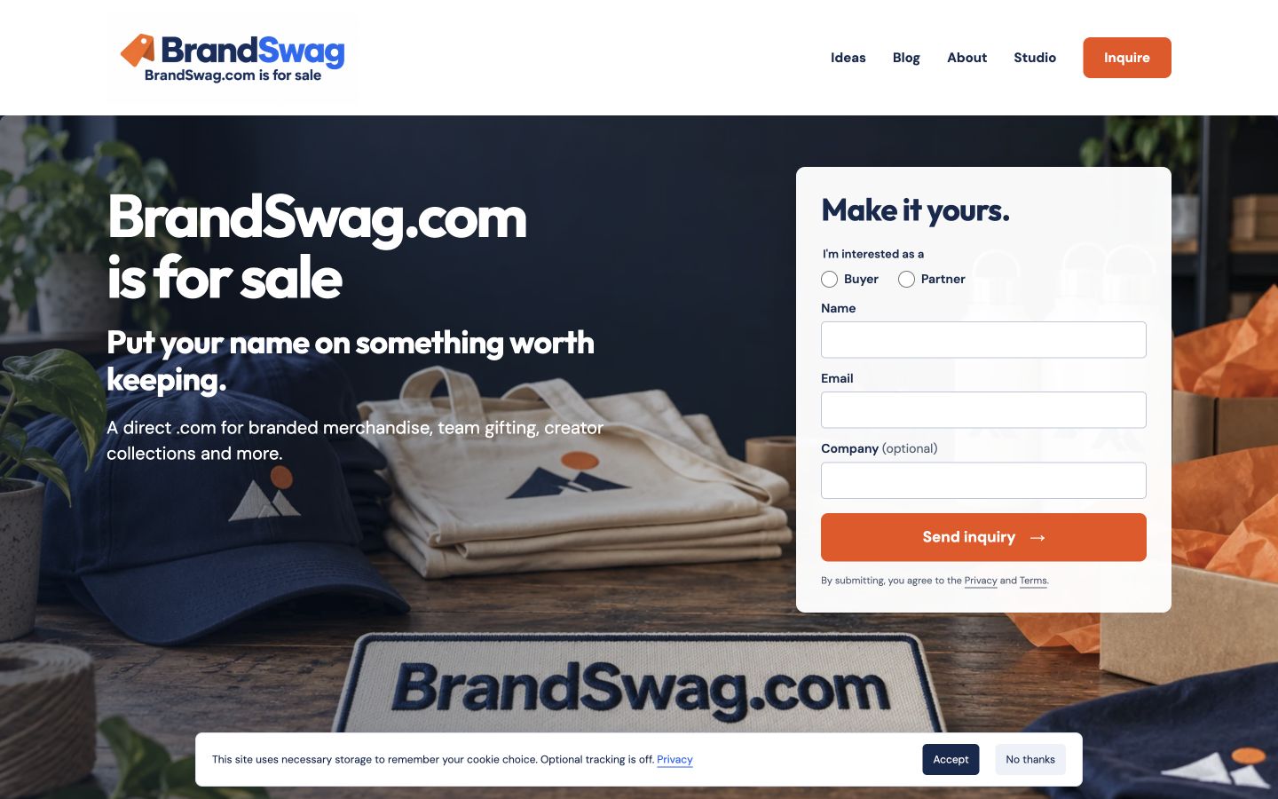 Screenshot of the actual BrandSwag.com homepage