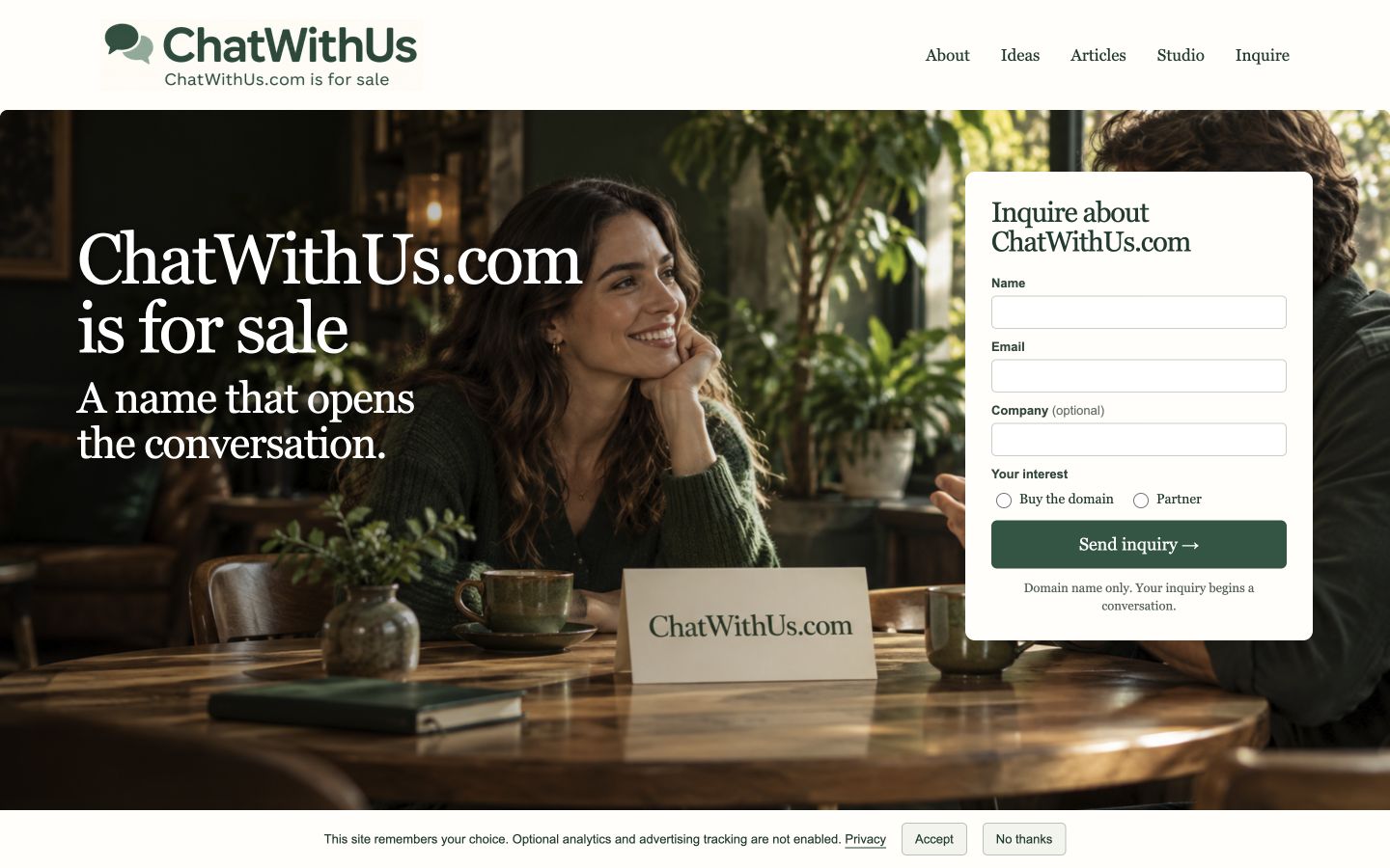 Screenshot of the actual ChatWithUs.com homepage