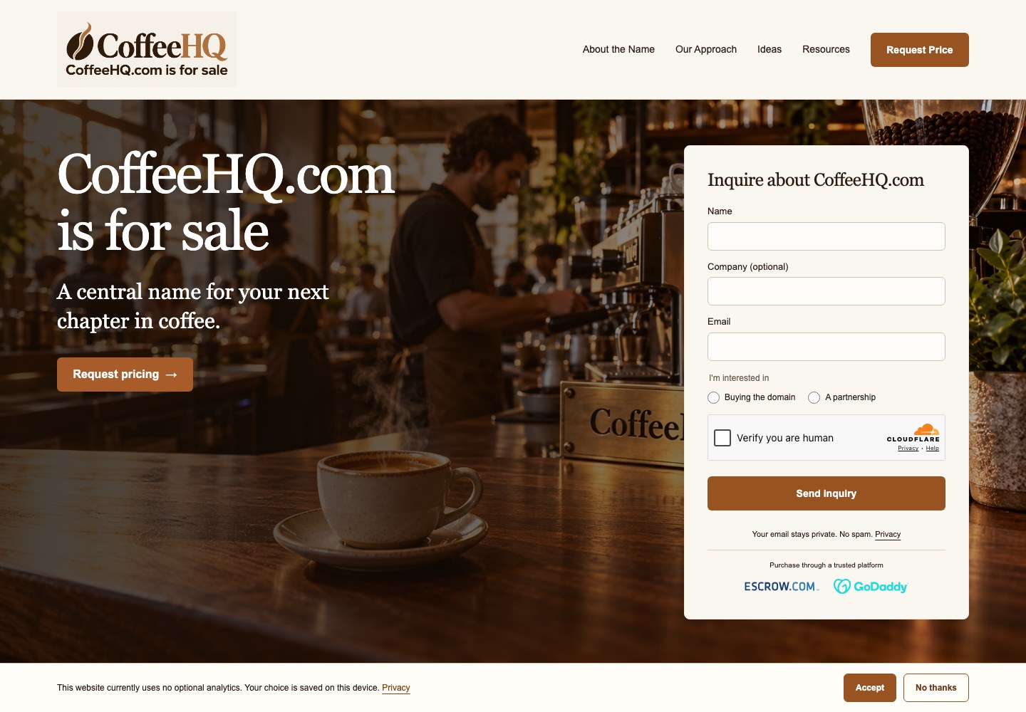 CoffeeHQ.com current website preview