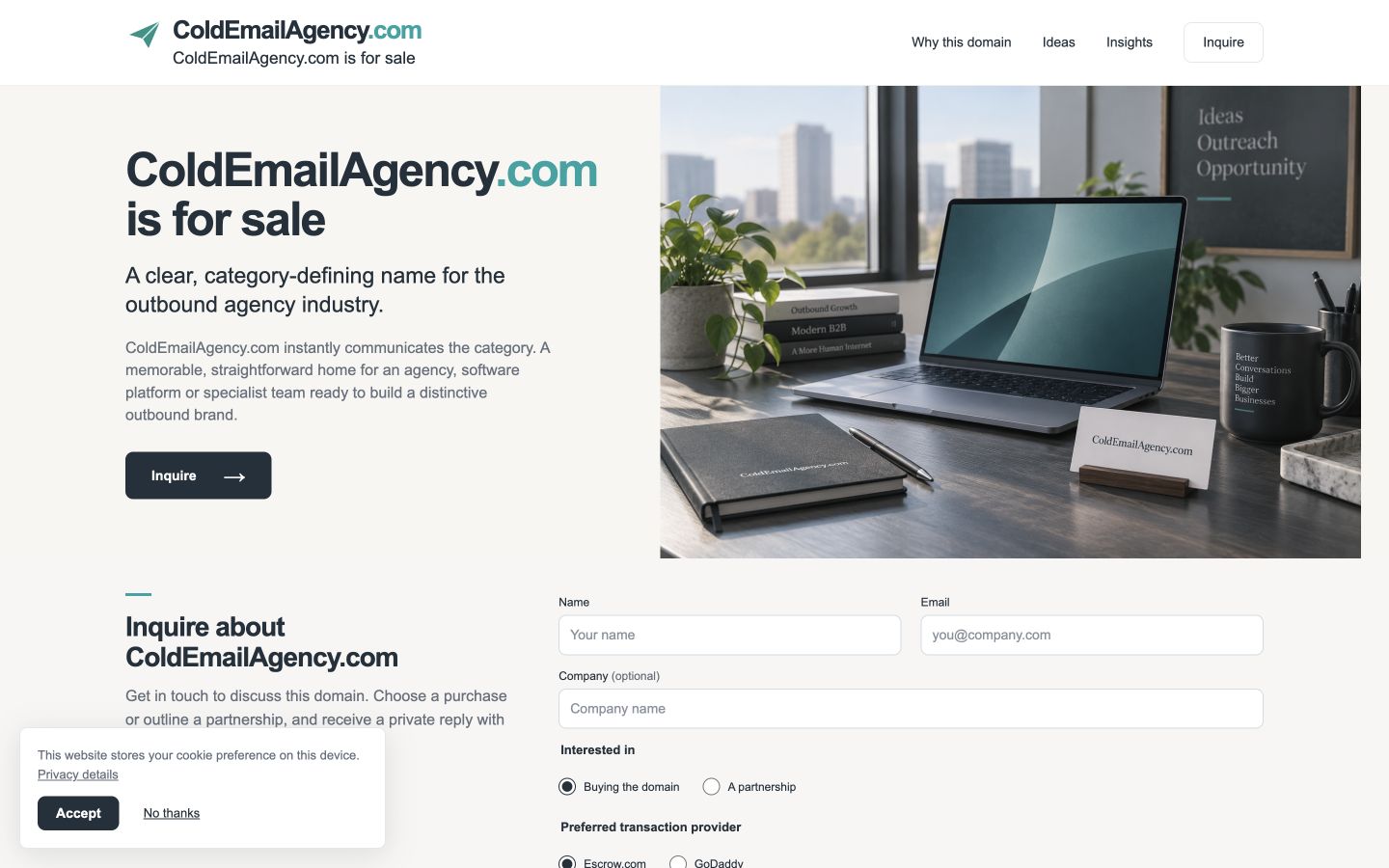 Screenshot of the actual ColdEmailAgency.com homepage