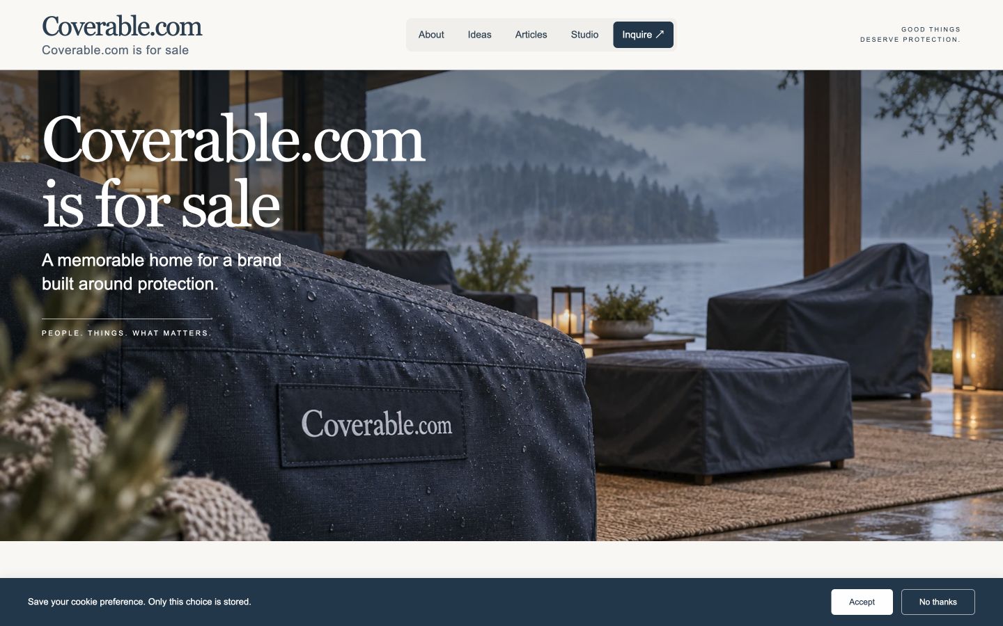 Screenshot of the actual Coverable.com homepage