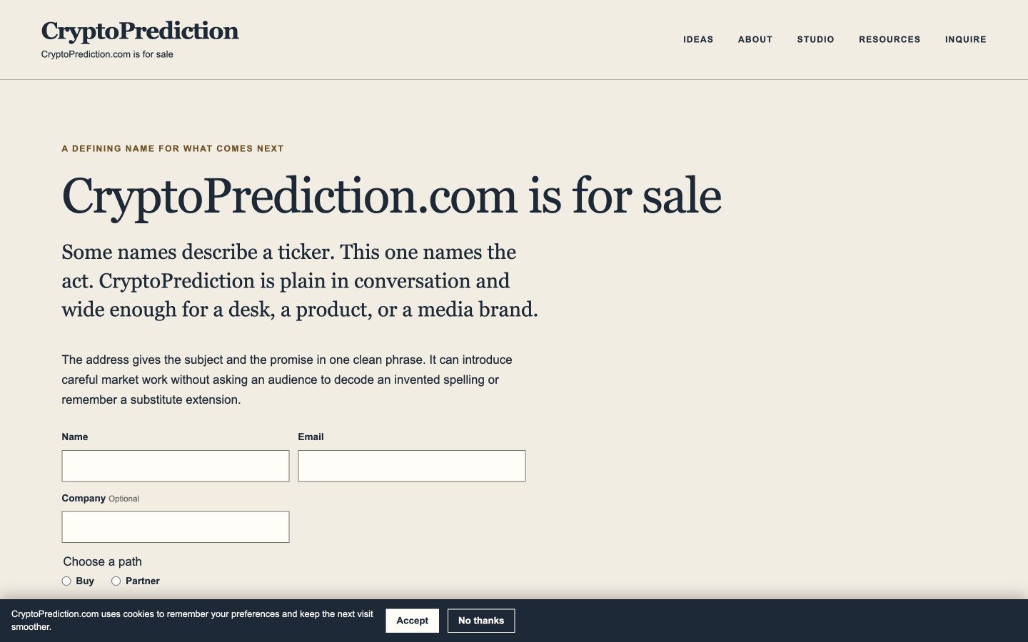 Screenshot of the actual CryptoPrediction.com homepage
