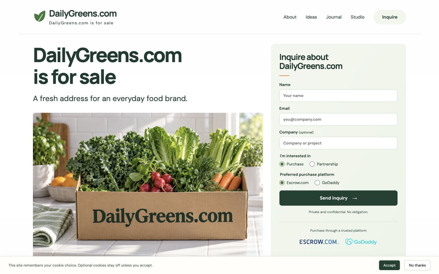 Screenshot of the actual DailyGreens.com homepage