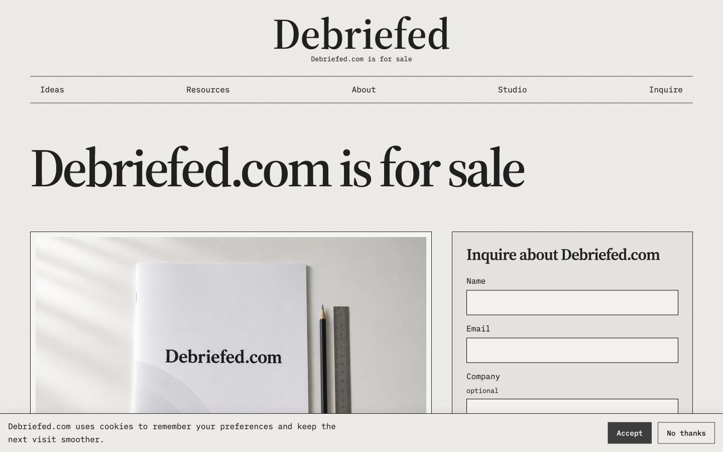Screenshot of the actual Debriefed.com homepage
