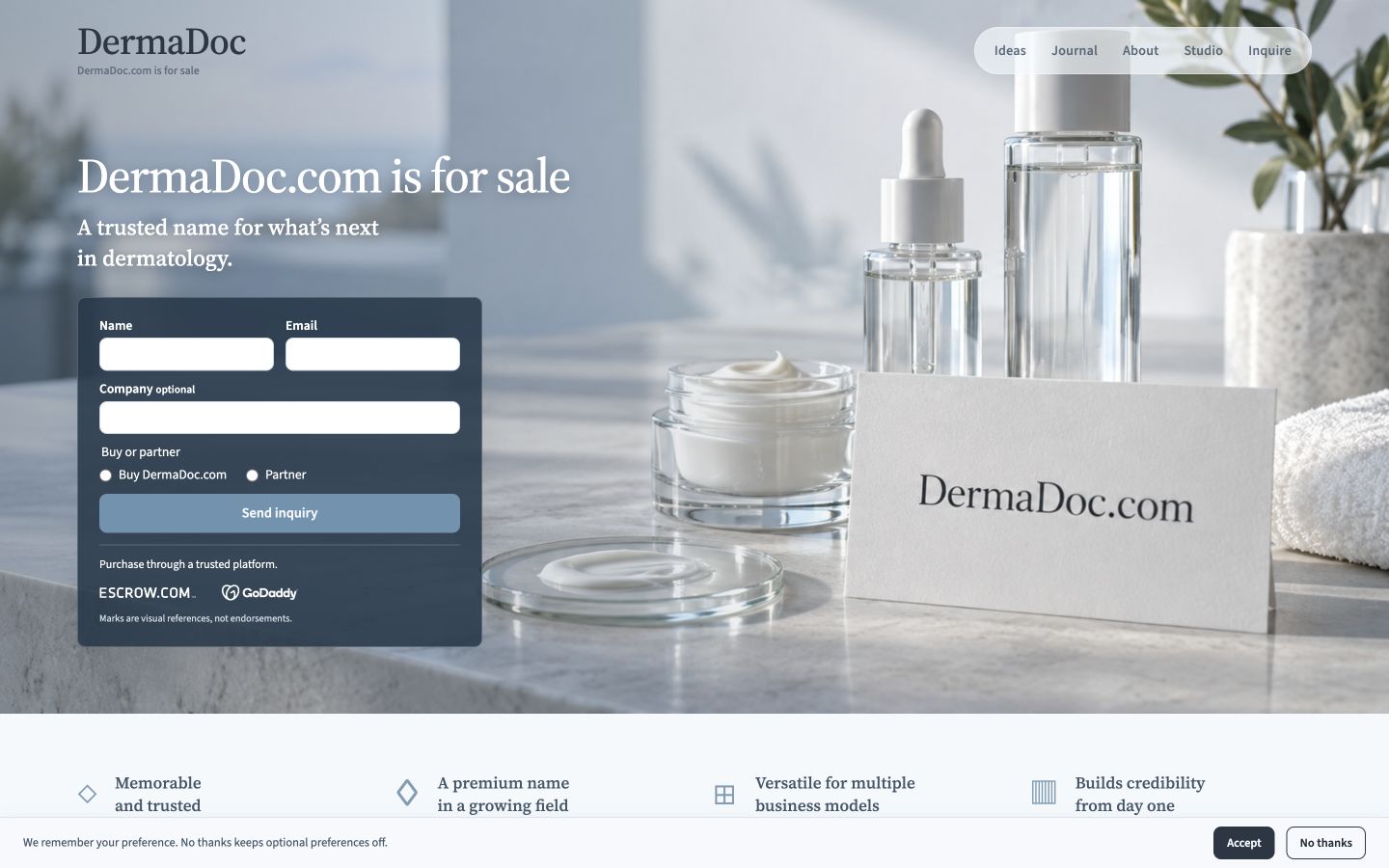 Screenshot of the actual DermaDoc.com homepage