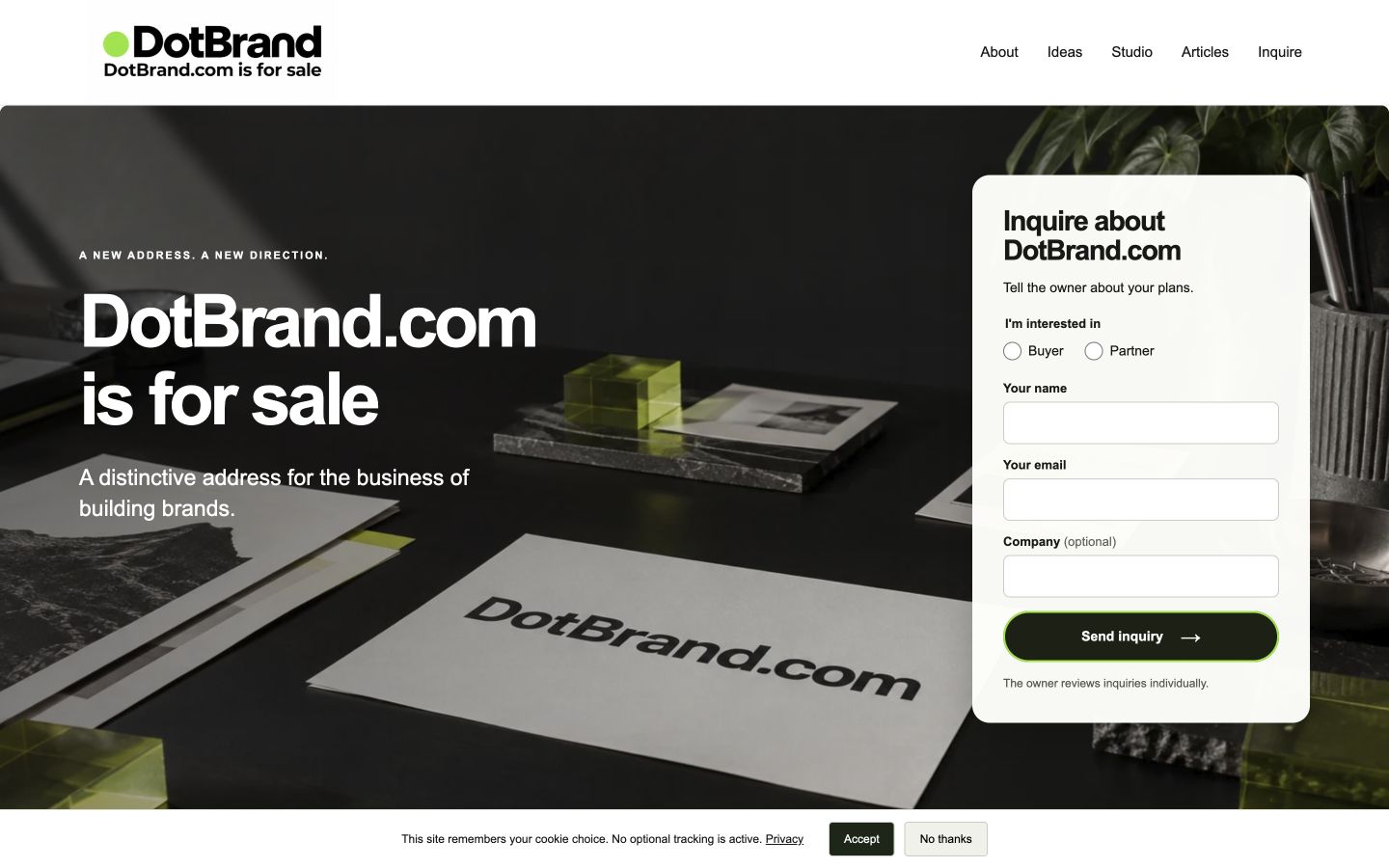 Screenshot of the actual DotBrand.com homepage