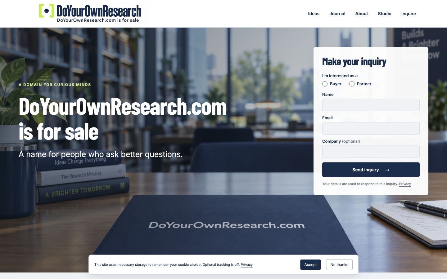 Screenshot of the actual DoYourOwnResearch.com homepage