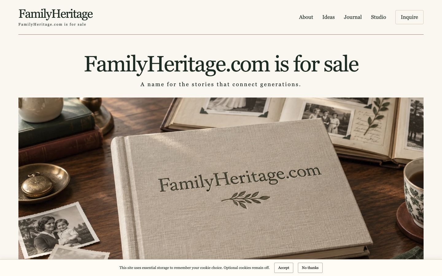 Screenshot of the actual FamilyHeritage.com homepage