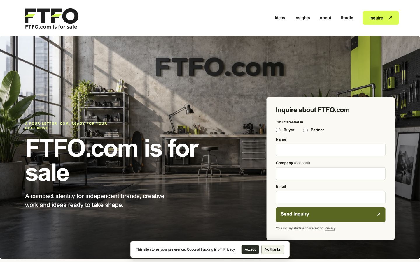 Screenshot of the actual FTFO.com homepage