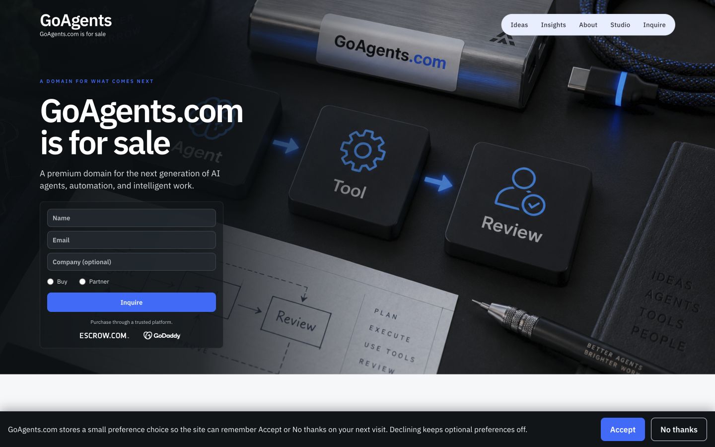 Screenshot of the actual GoAgents.com homepage