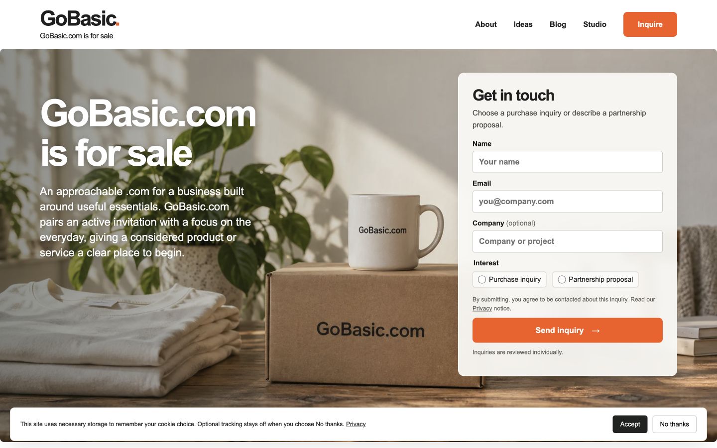 Screenshot of the actual GoBasic.com homepage