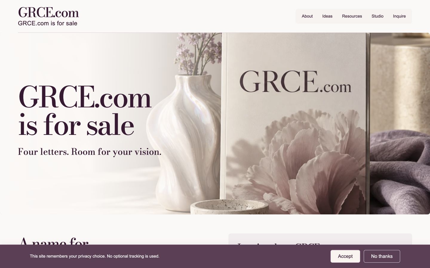 Screenshot of the actual GRCE.com homepage