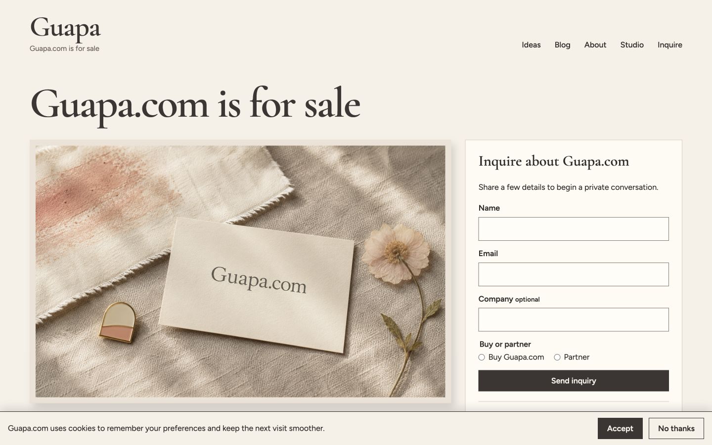 Screenshot of the actual Guapa.com homepage