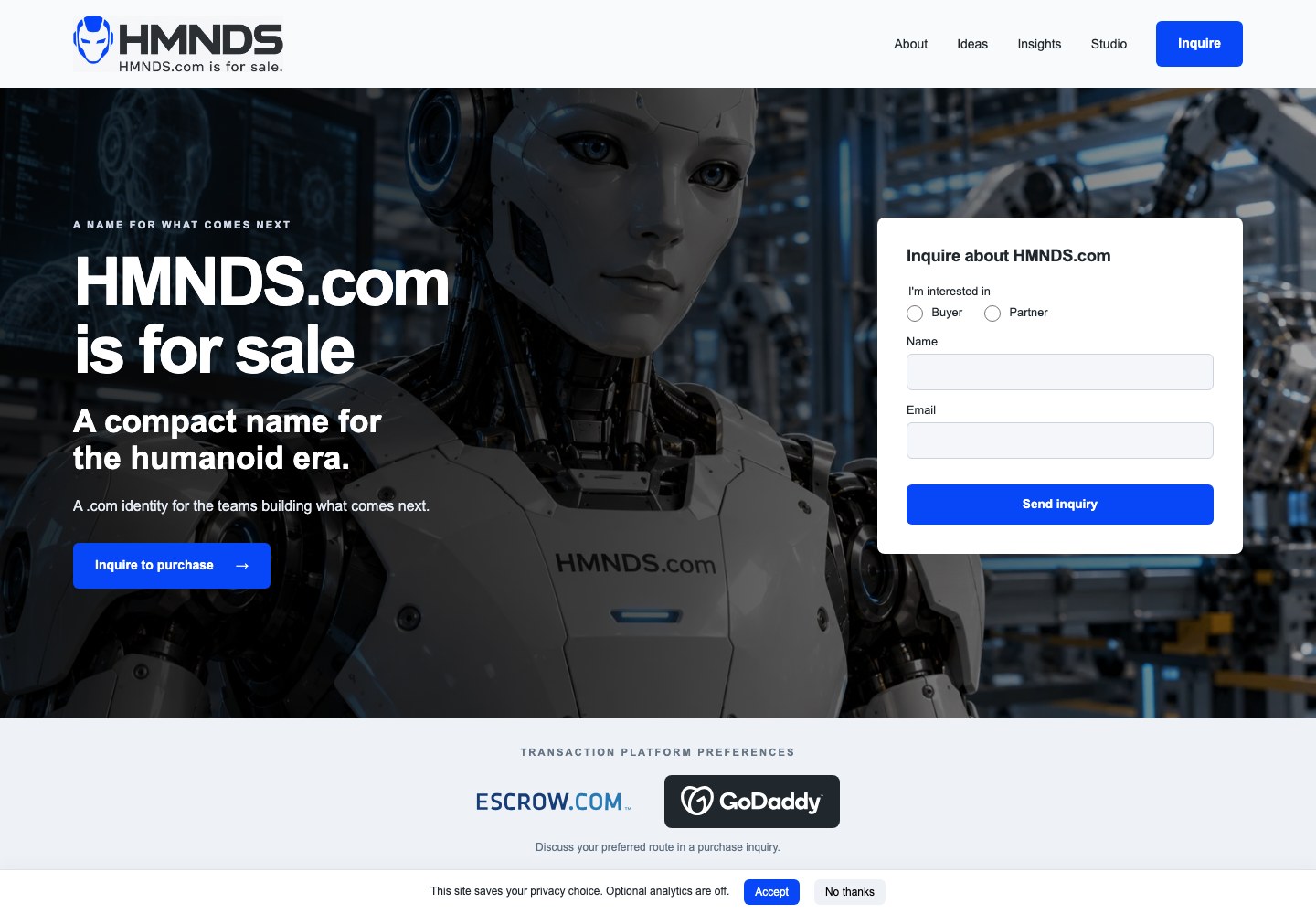HMNDS.com current website preview