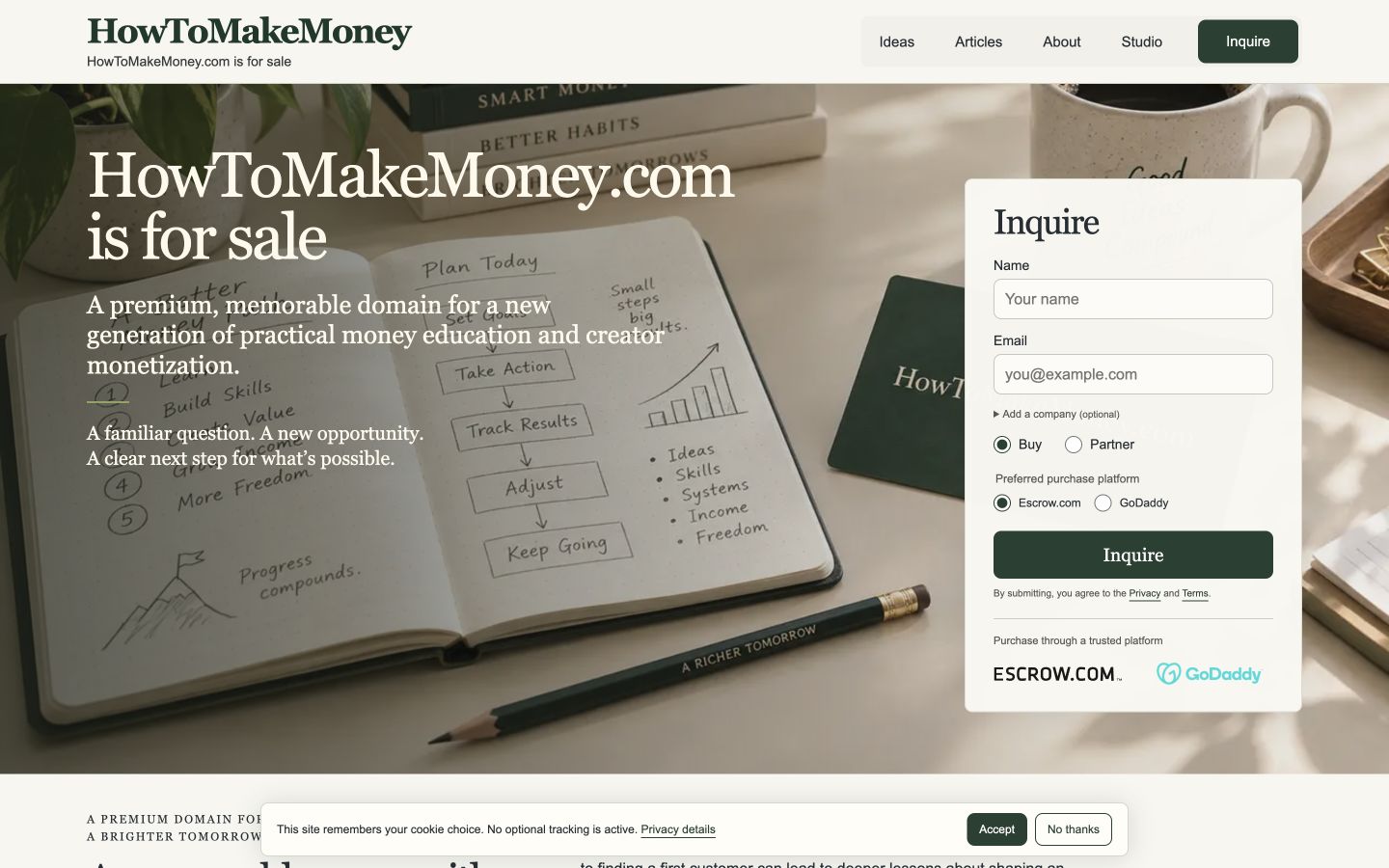 Screenshot of the actual HowToMakeMoney.com homepage