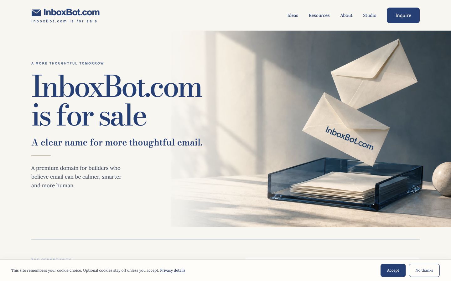 Screenshot of the actual InboxBot.com homepage