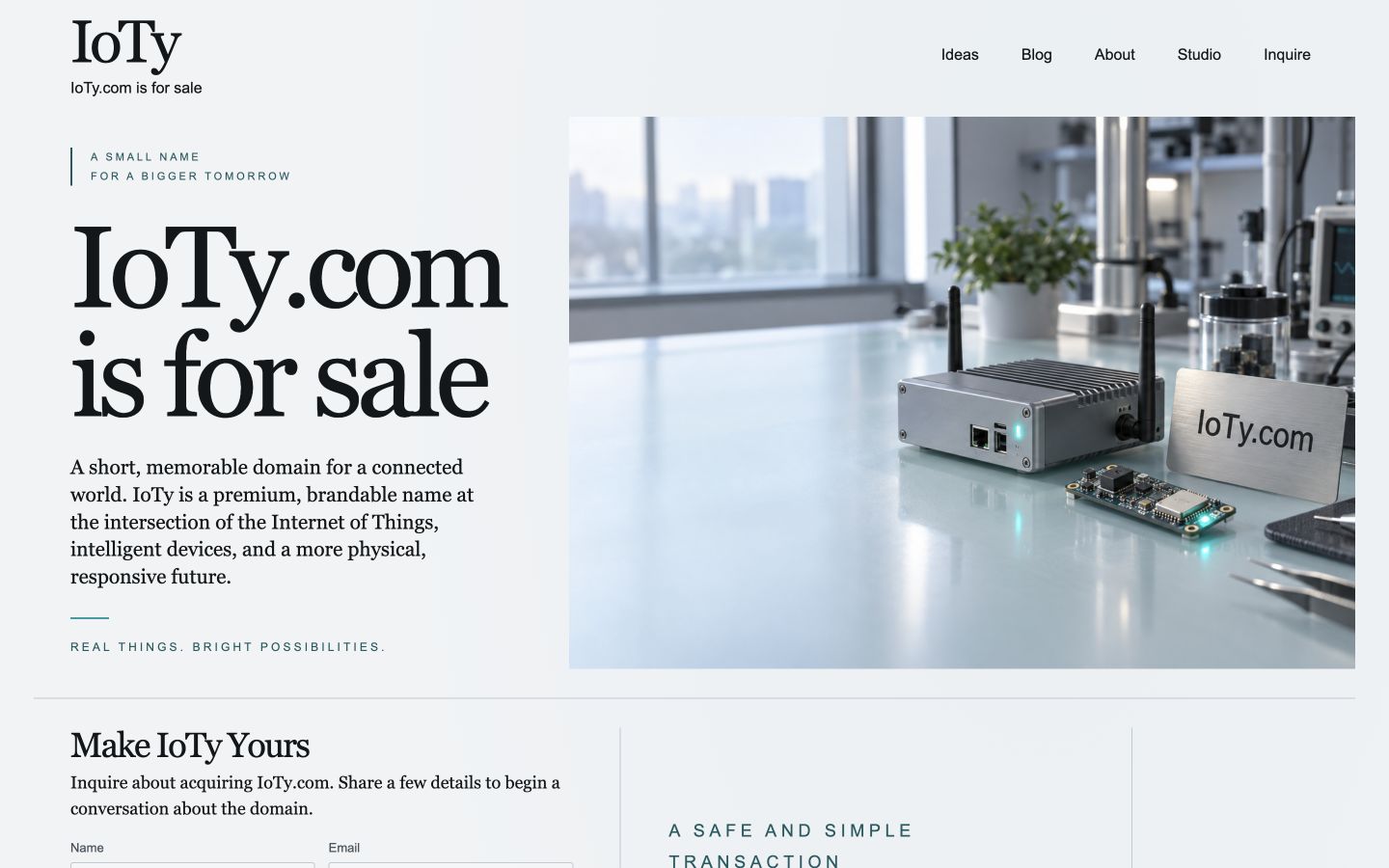Screenshot of the actual IoTy.com homepage