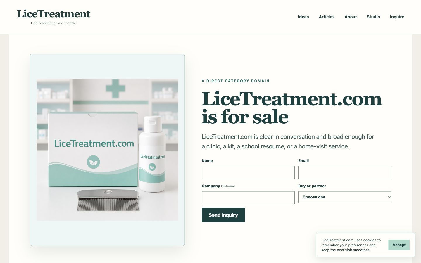 Screenshot of the actual LiceTreatment.com homepage