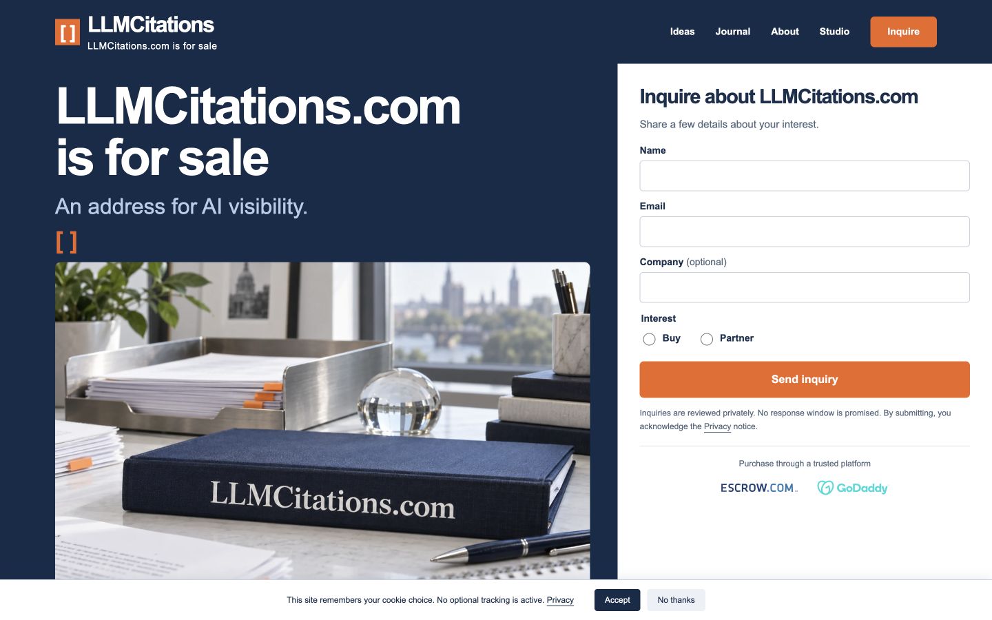 Screenshot of the actual LLMCitations.com homepage