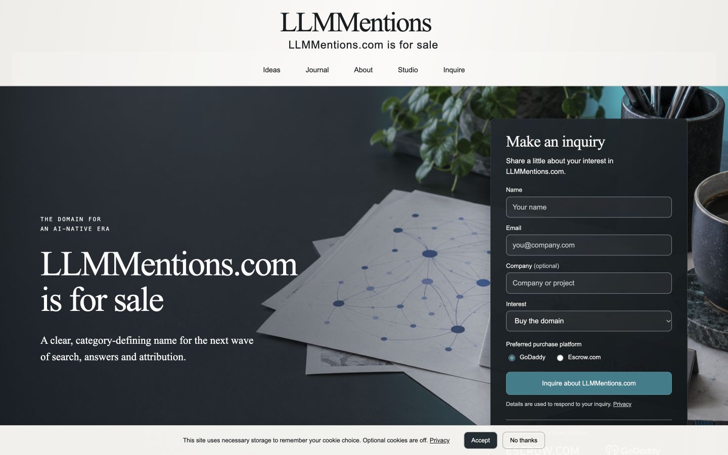 Screenshot of the actual LLMMentions.com homepage