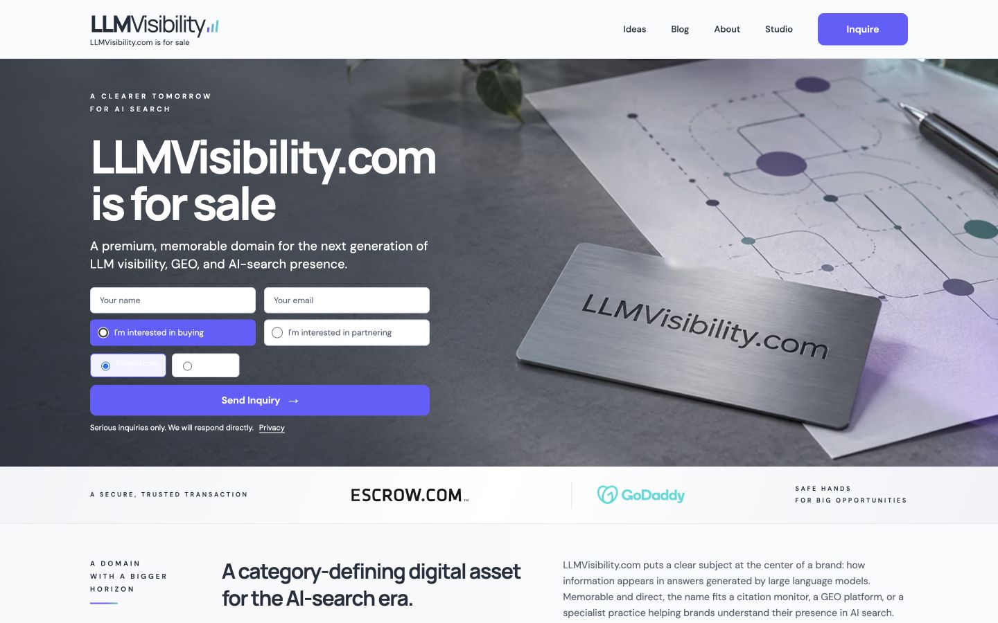 Screenshot of the actual LLMVisibility.com homepage