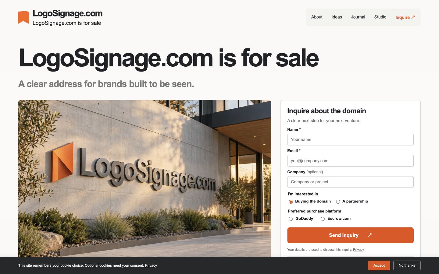 Screenshot of the actual LogoSignage.com homepage