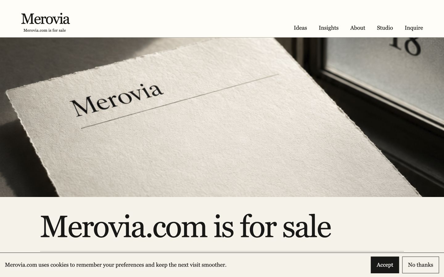 Screenshot of the actual Merovia.com homepage