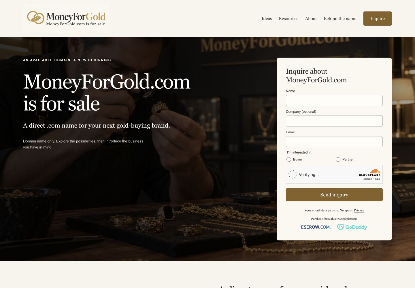 MoneyForGold.com current website preview