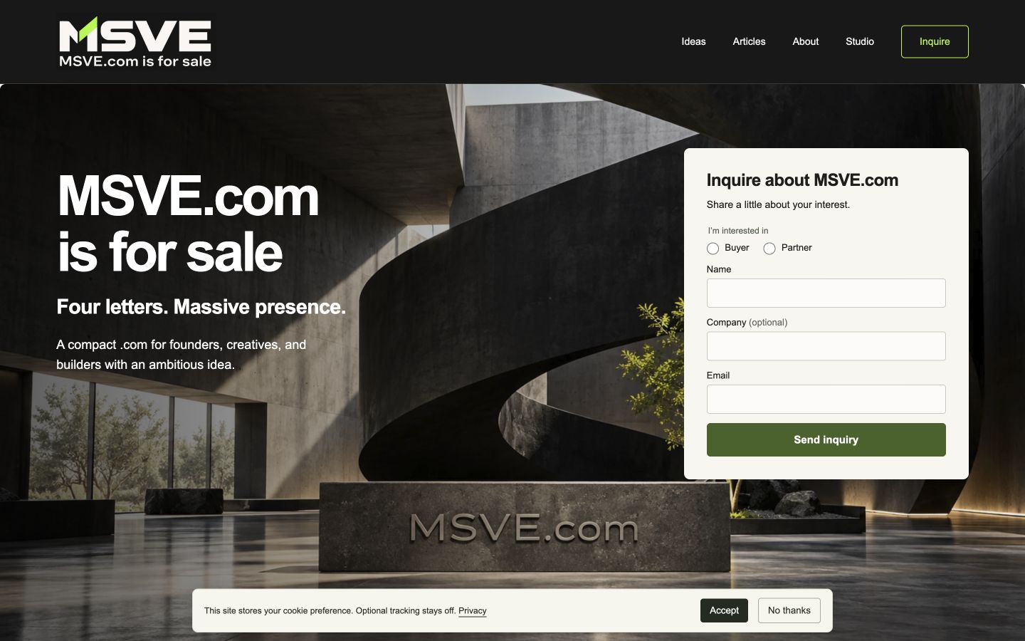 Screenshot of the actual MSVE.com homepage