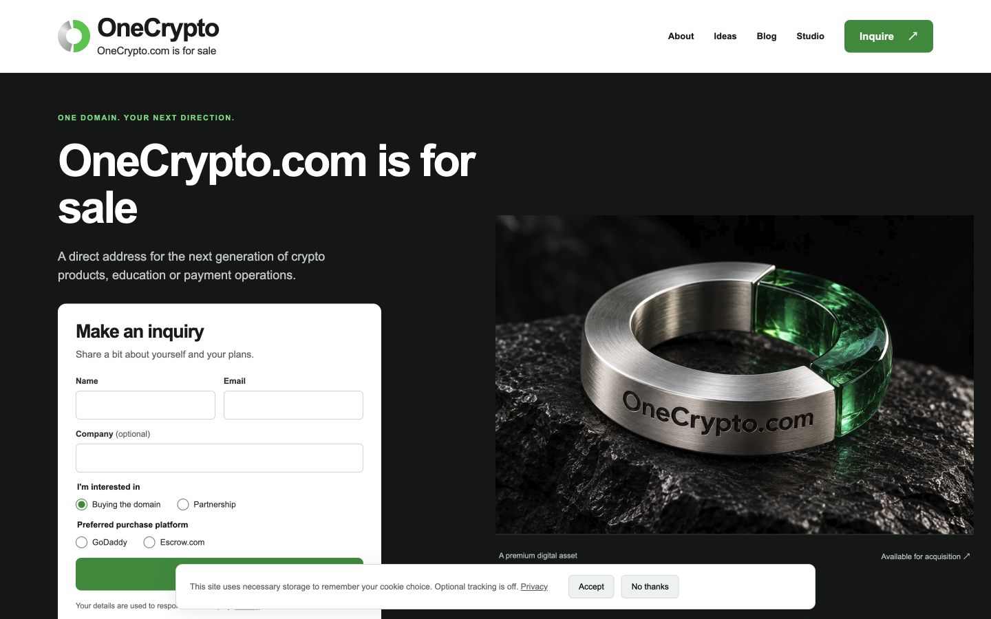 Screenshot of the actual OneCrypto.com homepage