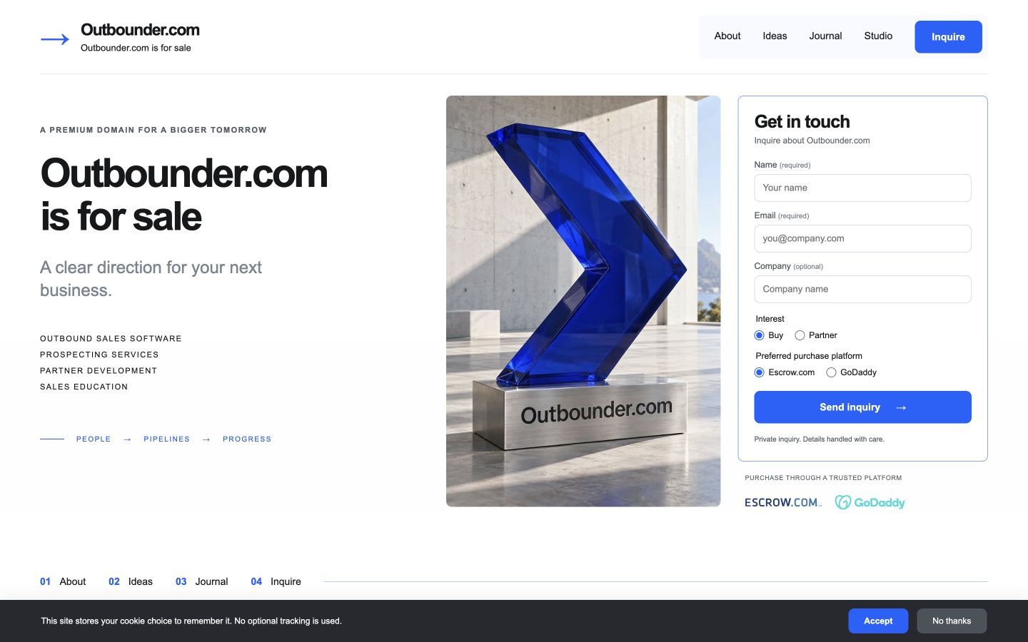 Screenshot of the actual Outbounder.com homepage