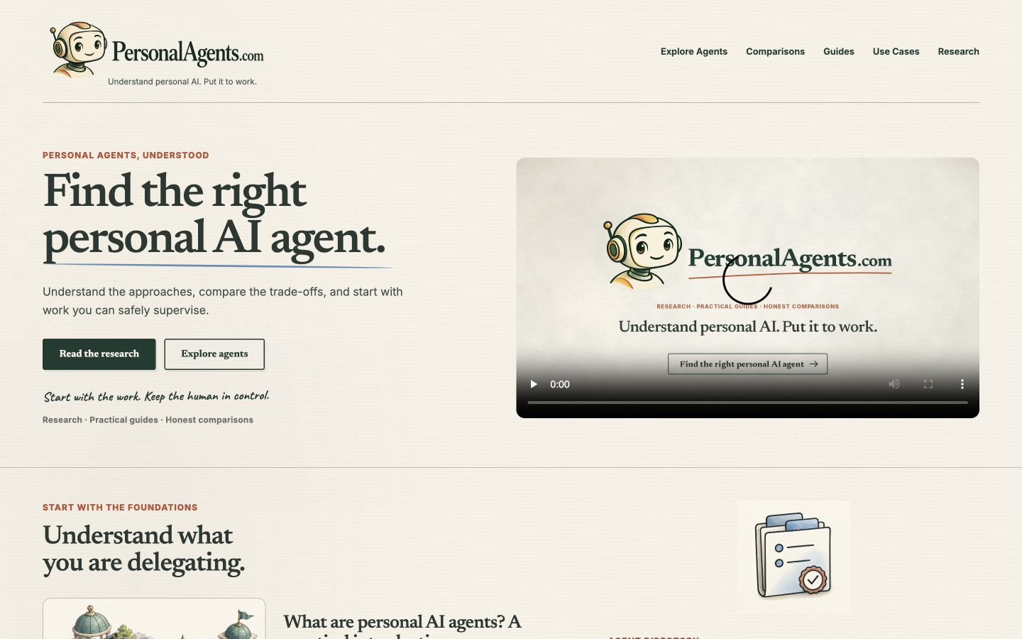 Screenshot of the actual PersonalAgents.com homepage