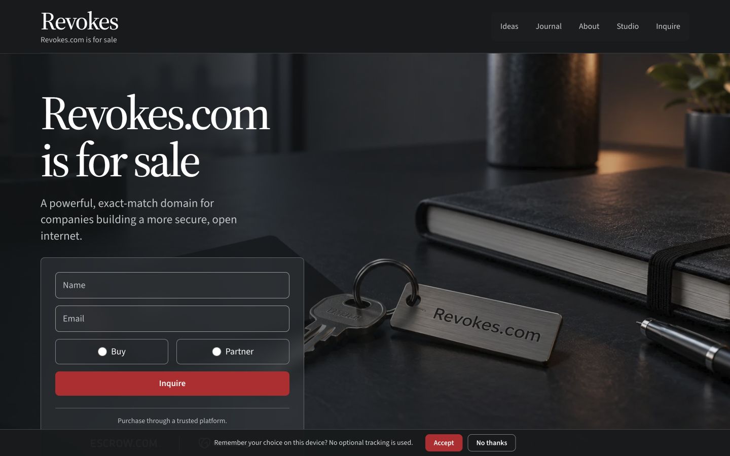 Screenshot of the actual Revokes.com homepage