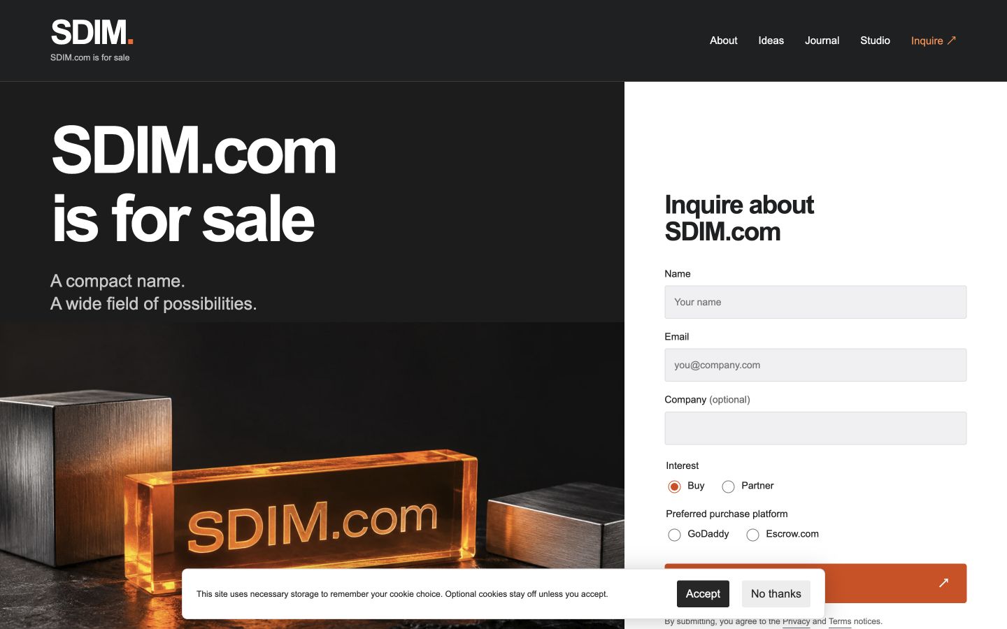 Screenshot of the actual SDIM.com homepage