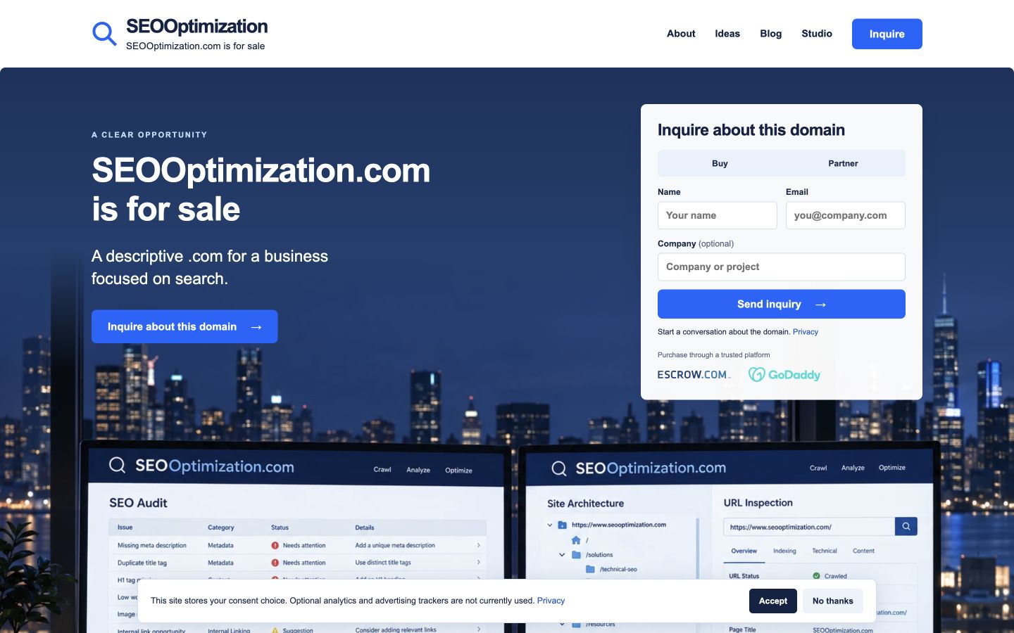 Screenshot of the actual SEOOptimization.com homepage