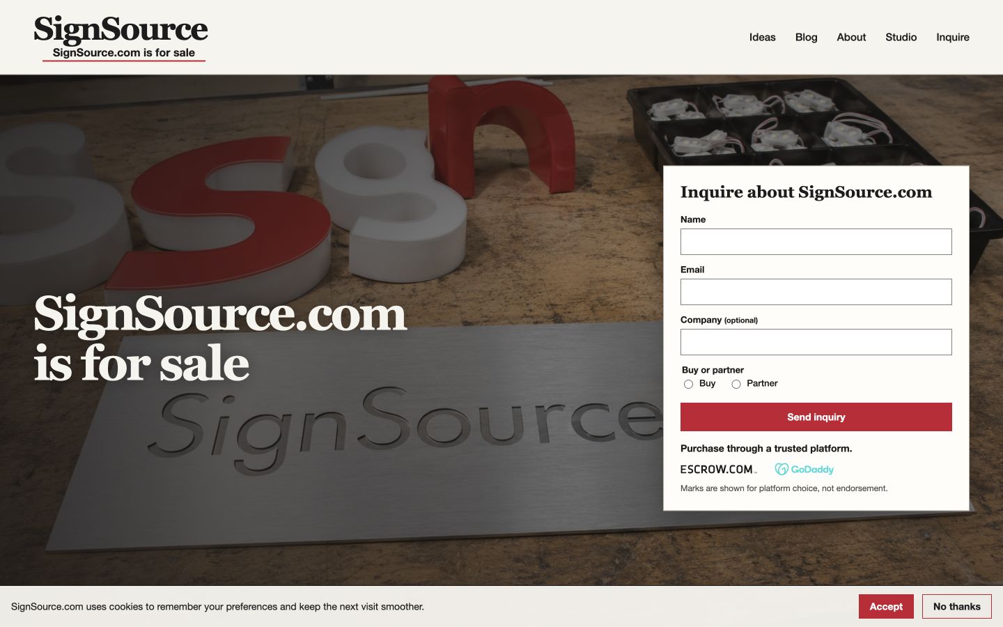Screenshot of the actual SignSource.com homepage