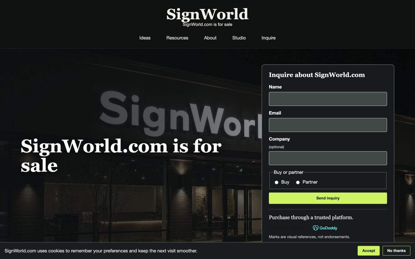 Screenshot of the actual SignWorld.com homepage