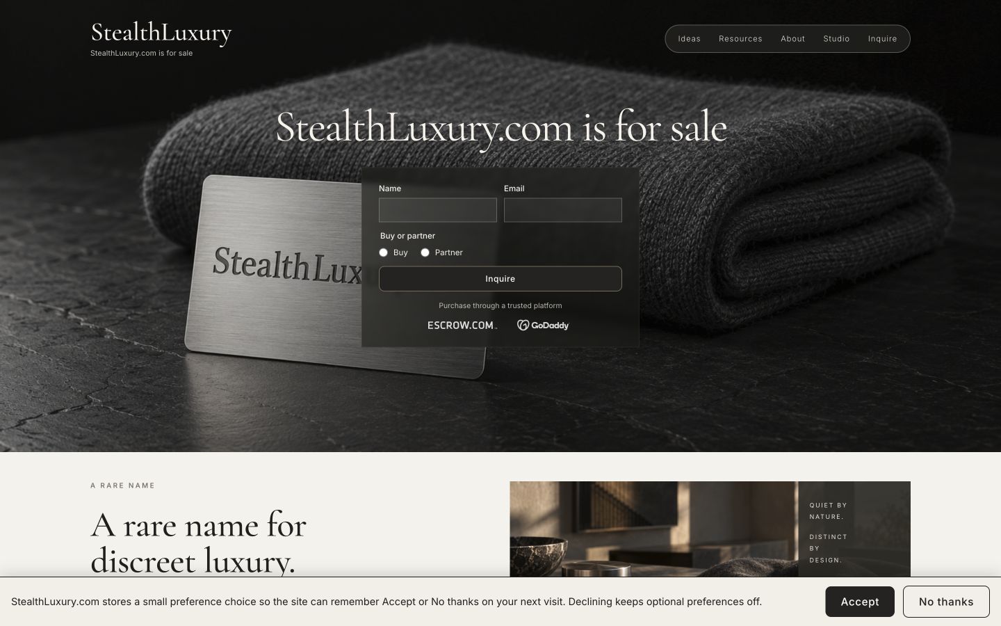 Screenshot of the actual StealthLuxury.com homepage