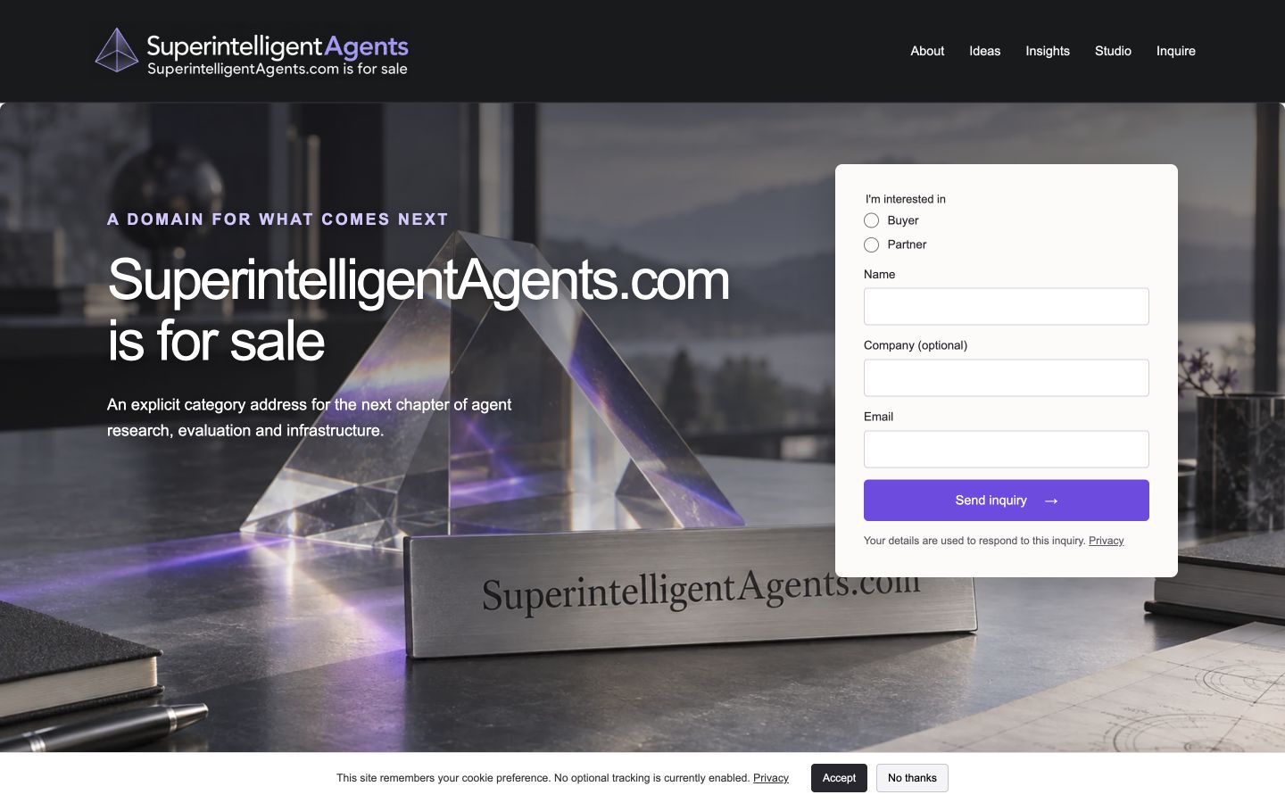 Screenshot of the actual SuperintelligentAgents.com homepage