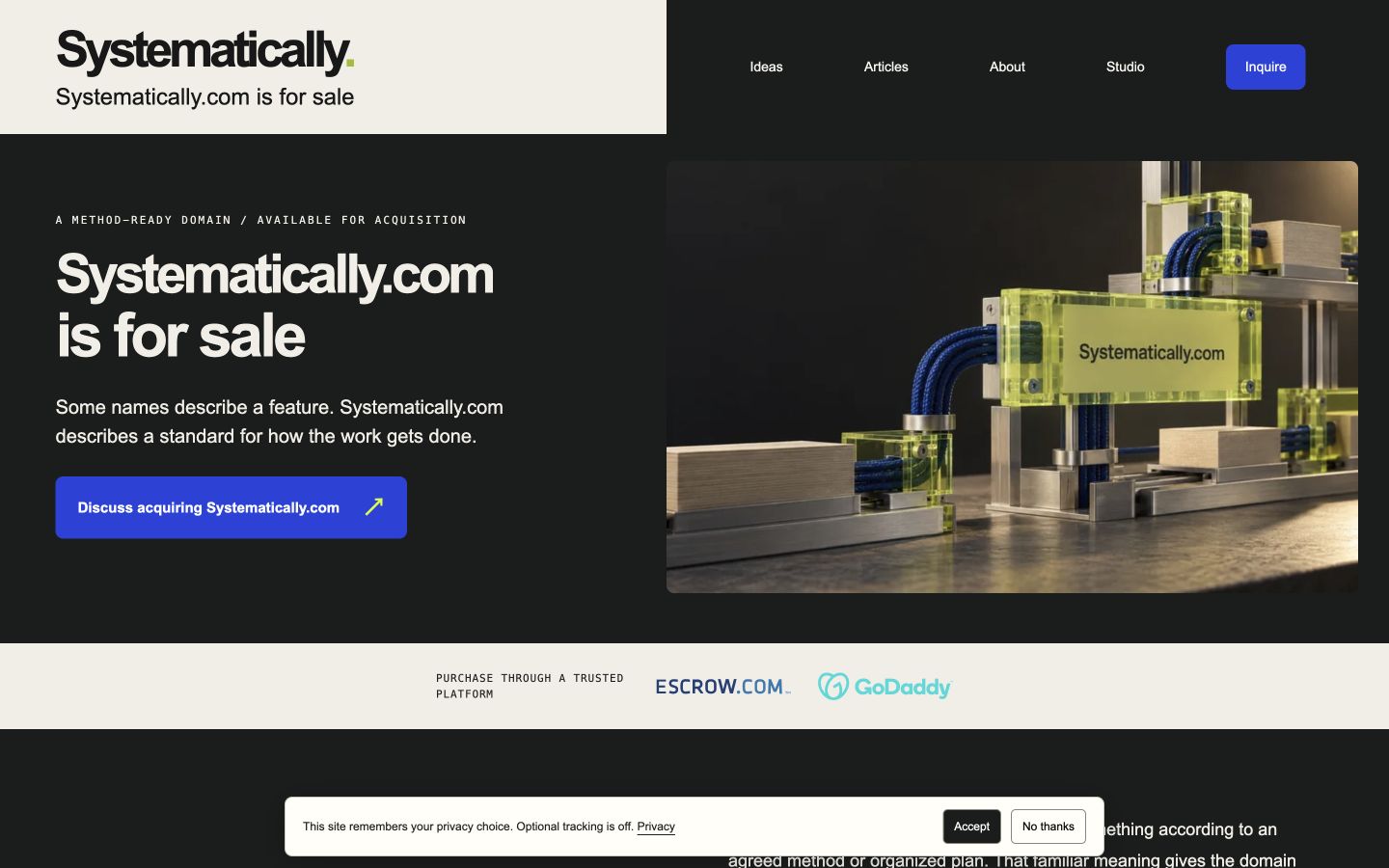 Screenshot of the actual Systematically.com homepage