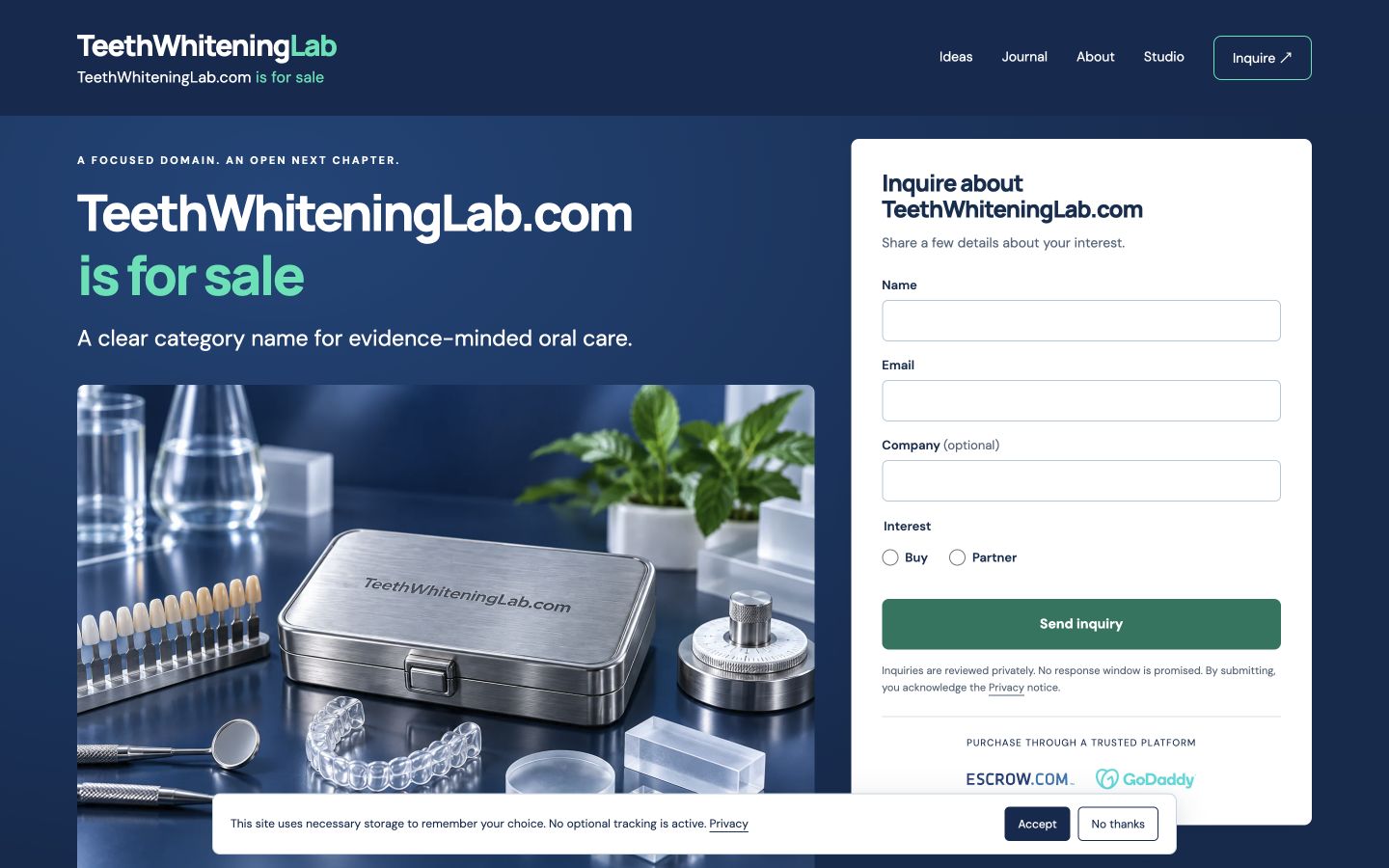 Screenshot of the actual TeethWhiteningLab.com homepage